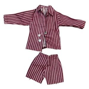 Vintage Mod Ken Fashion Doll Clone 60s Short Striped Pajama Set Button Down 2 Pc